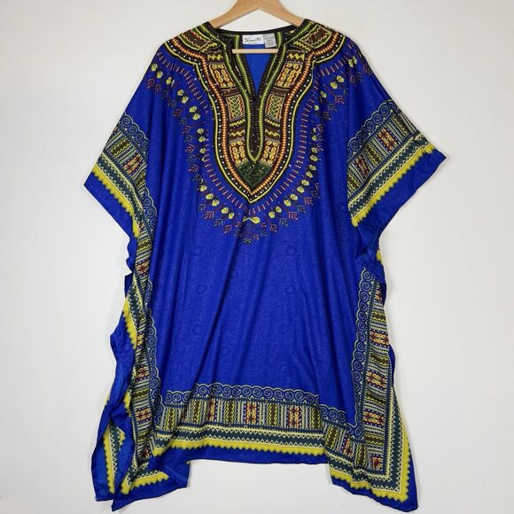 SANTE Tops - Sante Classics Blue Glitter Ethnic Pattern Beach Cover Shirt Top Womens One Size